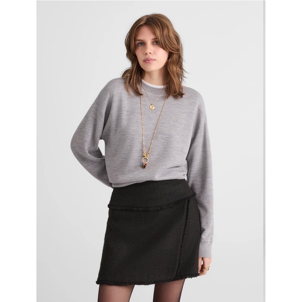 Madewell Italian Boucle Frayed Wrap Mini Skirt True Black US 00